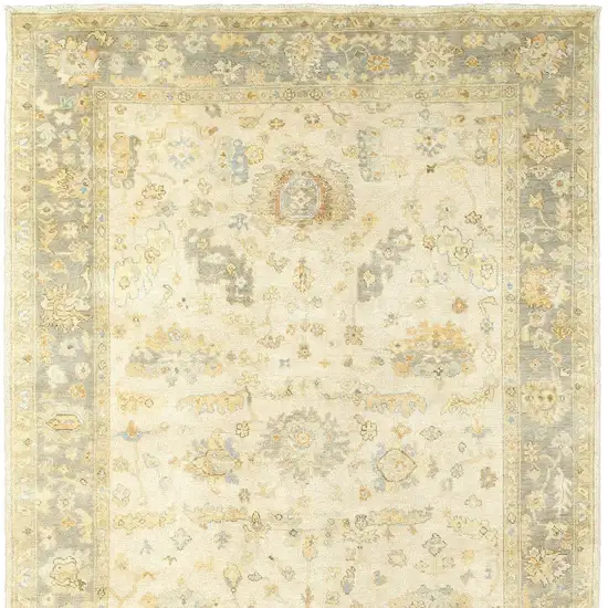 Beige And Gray Wool Oriental Hand Knotted Area Rug Photo 4