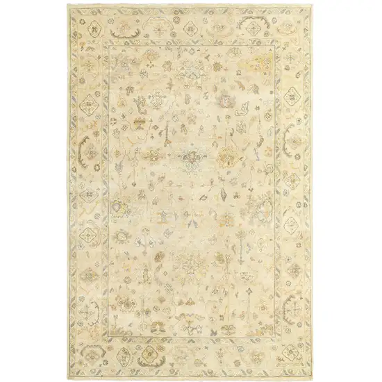 Beige And Gray Wool Oriental Hand Knotted Area Rug Photo 5