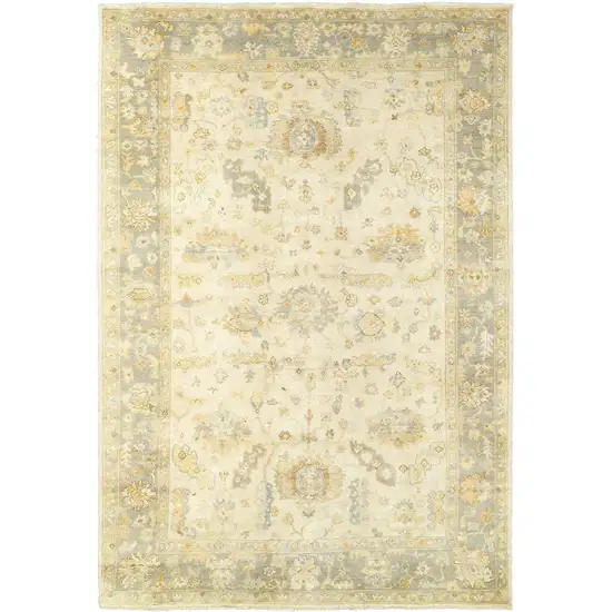 Beige And Gray Wool Oriental Hand Knotted Area Rug Photo 2