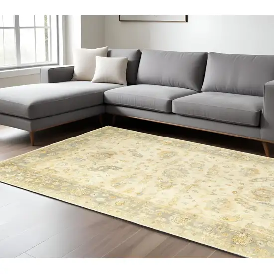 Beige And Gray Wool Oriental Hand Knotted Area Rug Photo 1