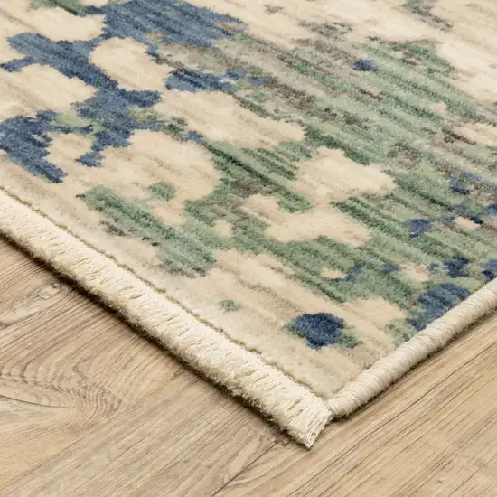 Beige And Green Abstract Area Rug With Fringe Photo 7