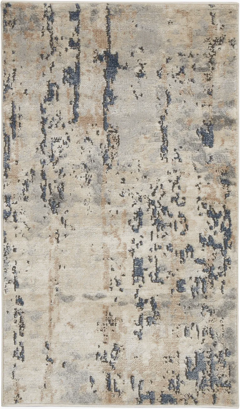 Beige And Grey Abstract Power Loom Non Skid Area Rug Photo 1