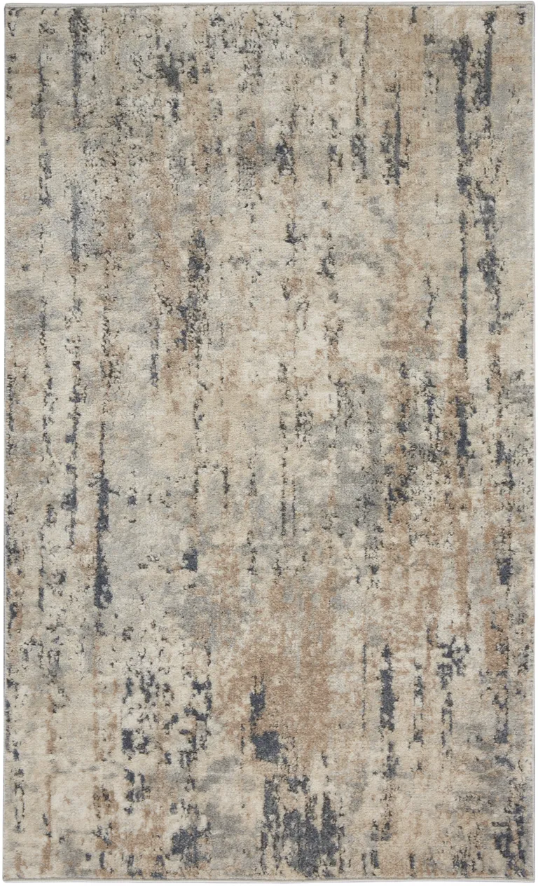 Beige And Grey Abstract Power Loom Non Skid Area Rug Photo 1