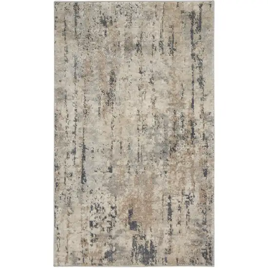 Beige And Grey Abstract Power Loom Non Skid Area Rug Photo 1