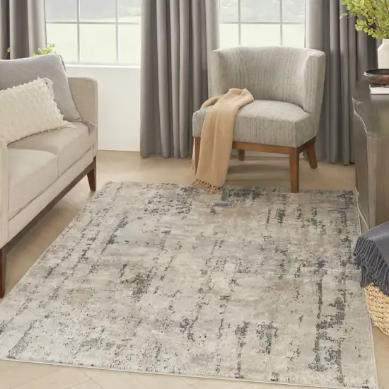 Beige And Grey Abstract Power Loom Non Skid Area Rug Photo 8