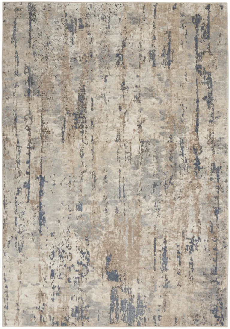 Beige And Grey Abstract Power Loom Non Skid Area Rug Photo 1