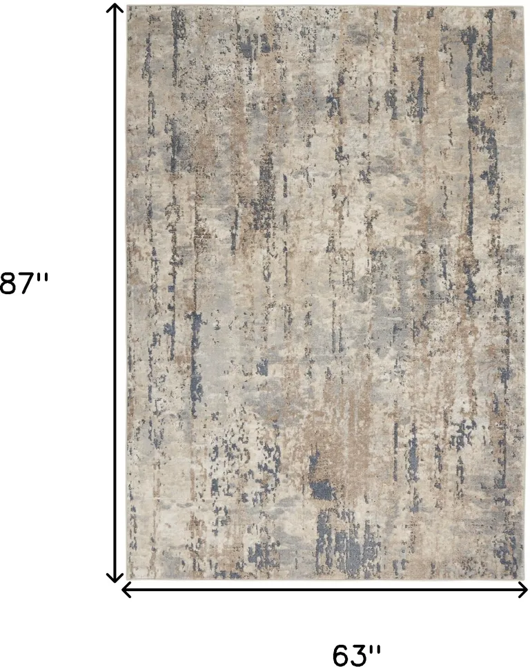 Beige And Grey Abstract Power Loom Non Skid Area Rug Photo 5