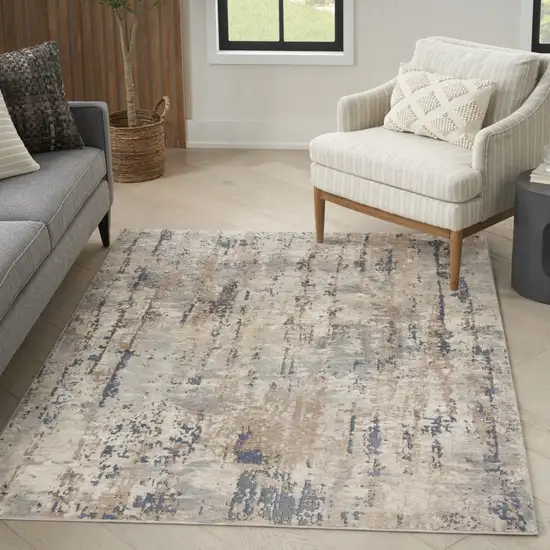 Beige And Grey Abstract Power Loom Non Skid Area Rug Photo 8