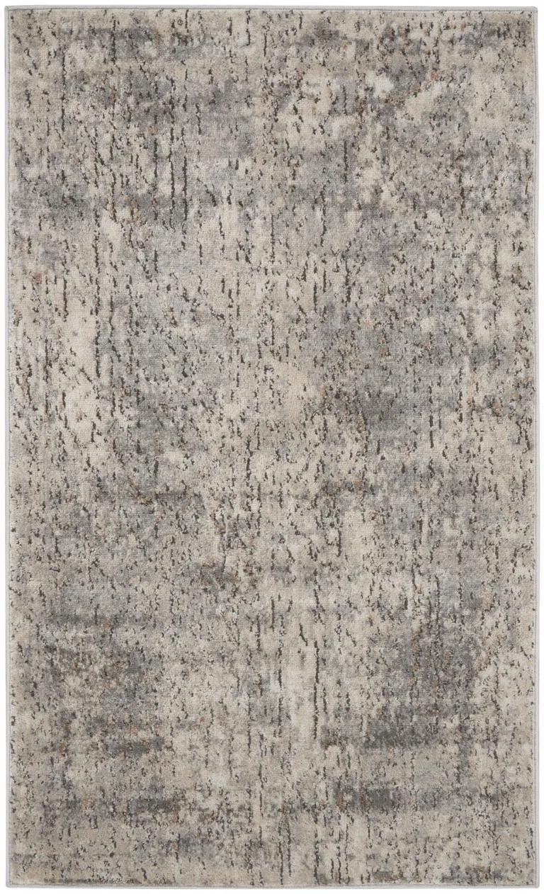 Beige And Grey Abstract Power Loom Non Skid Area Rug Photo 1