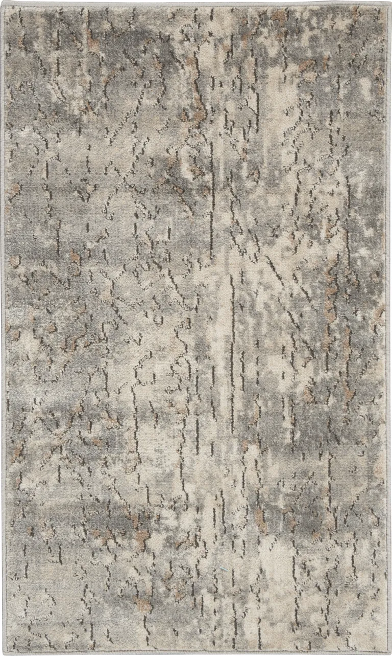 Beige And Grey Abstract Power Loom Non Skid Area Rug Photo 1