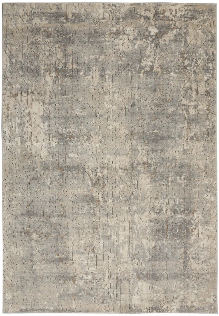 Beige And Grey Abstract Power Loom Non Skid Area Rug Photo 1