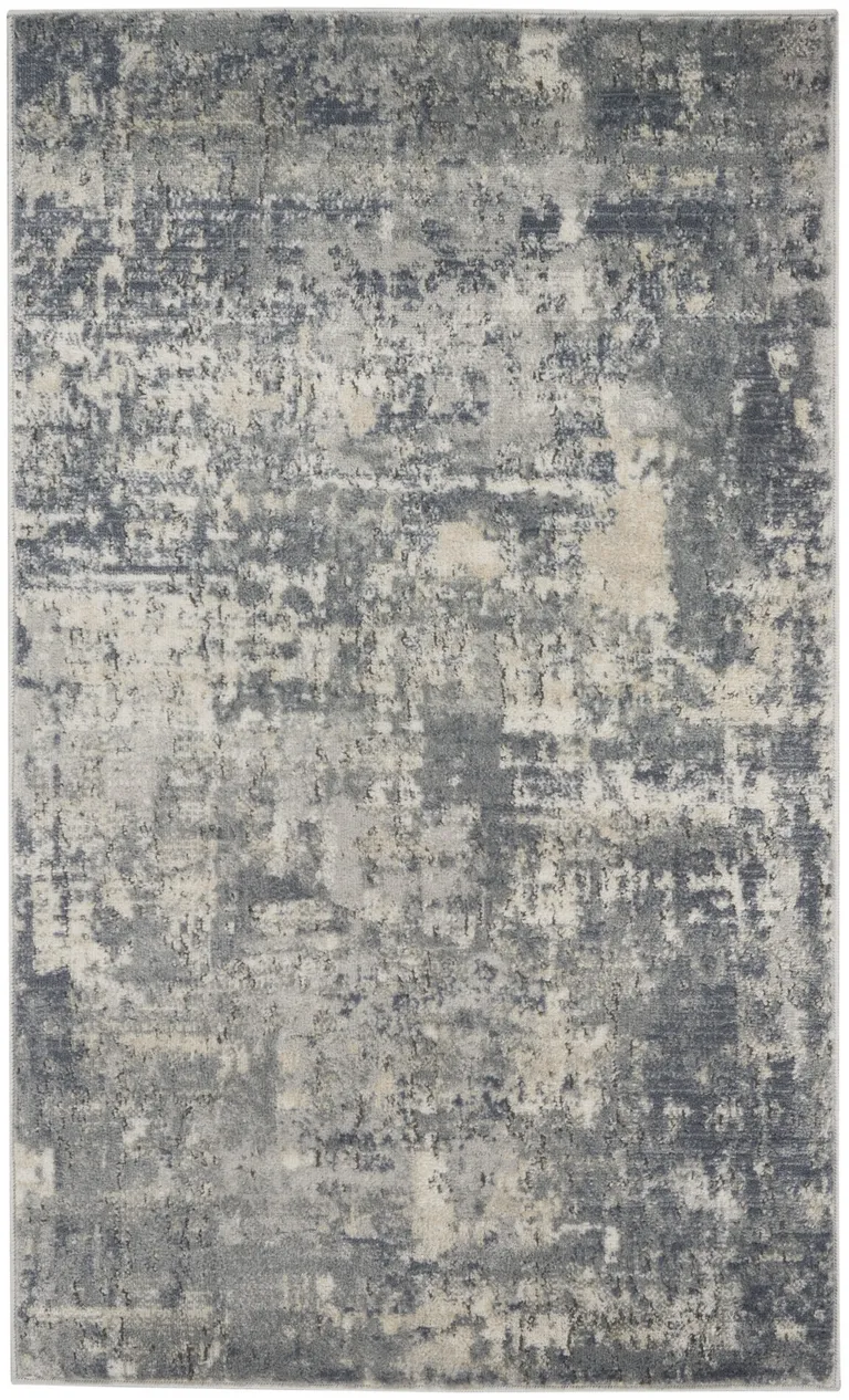 Beige And Grey Abstract Power Loom Non Skid Area Rug Photo 1