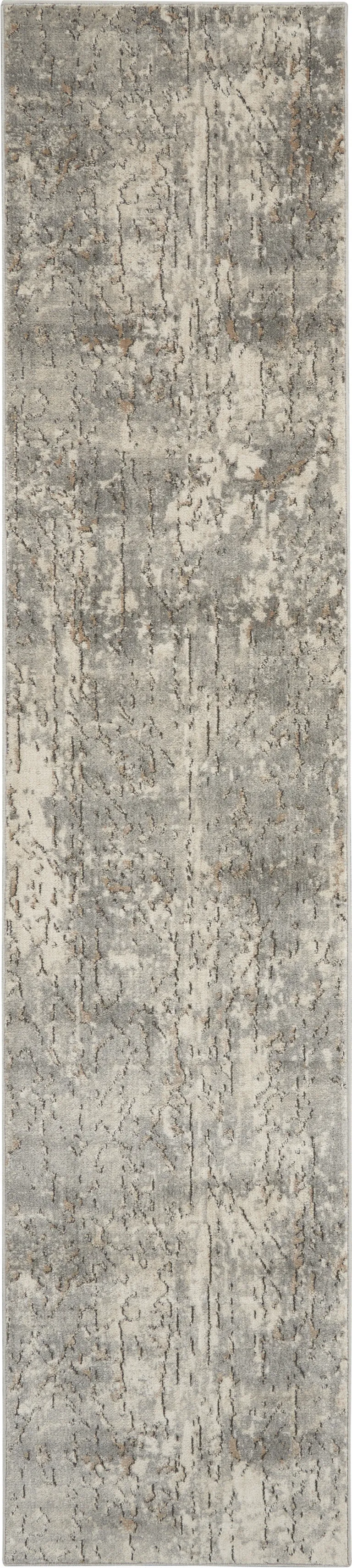 Beige And Grey Abstract Power Loom Non Skid Runner Rug Photo 1