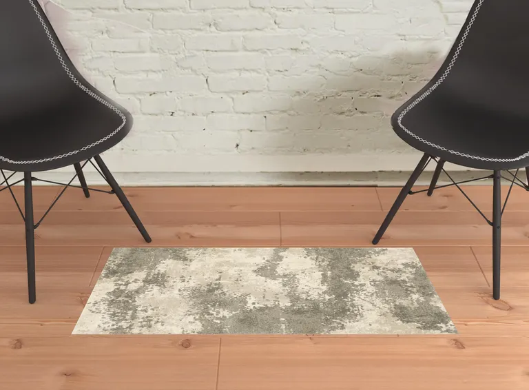 Beige And Grey Abstract Power Loom Stain Resistant Area Rug Photo 2