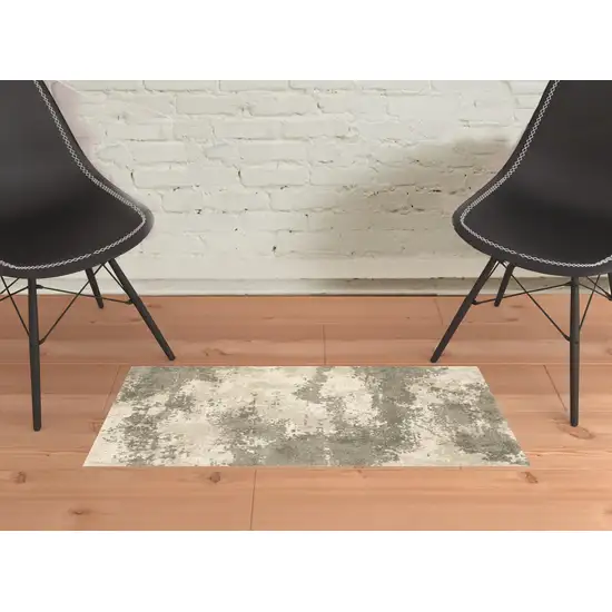 Beige And Grey Abstract Power Loom Stain Resistant Area Rug Photo 2