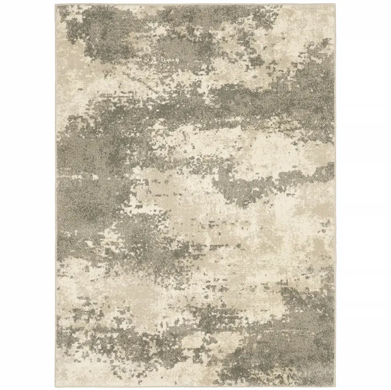 Beige And Grey Abstract Power Loom Stain Resistant Area Rug Photo 1