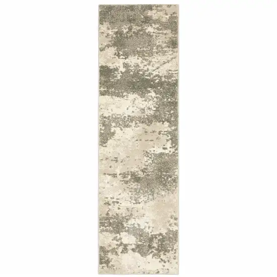 Beige And Grey Abstract Power Loom Stain Resistant Runner Rug Photo 1