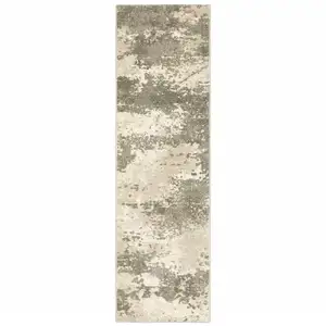 Photo of Beige And Grey Abstract Power Loom Stain Resistant Runner Rug