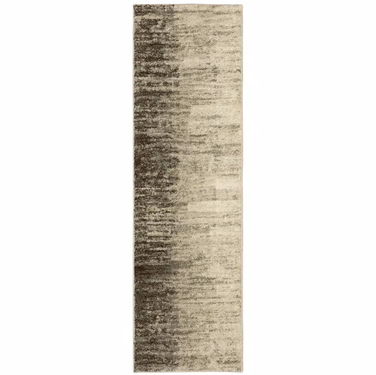 Beige And Grey Abstract Power Loom Stain Resistant Runner Rug Photo 1