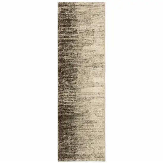 Beige And Grey Abstract Power Loom Stain Resistant Runner Rug Photo 1