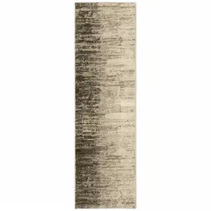 Photo of Beige And Grey Abstract Power Loom Stain Resistant Runner Rug