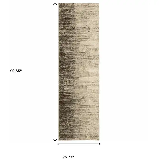 Beige And Grey Abstract Power Loom Stain Resistant Runner Rug Photo 10