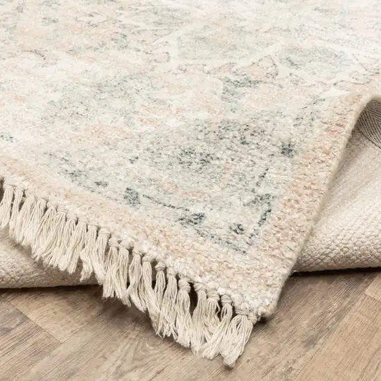 Beige And Grey Oriental Hand Loomed Stain Resistant Area Rug With Fringe Photo 8