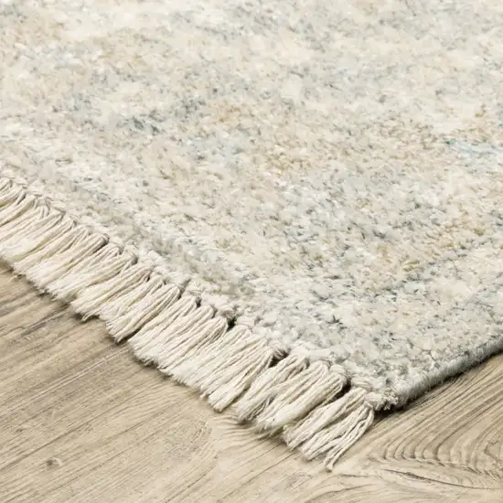 Beige And Grey Oriental Hand Loomed Stain Resistant Area Rug With Fringe Photo 7