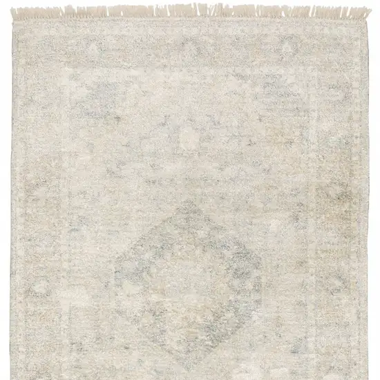 Beige And Grey Oriental Hand Loomed Stain Resistant Area Rug With Fringe Photo 4