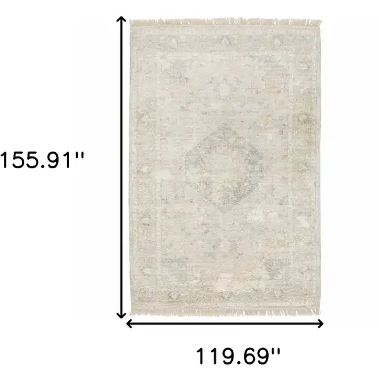 Beige And Grey Oriental Hand Loomed Stain Resistant Area Rug With Fringe Photo 9