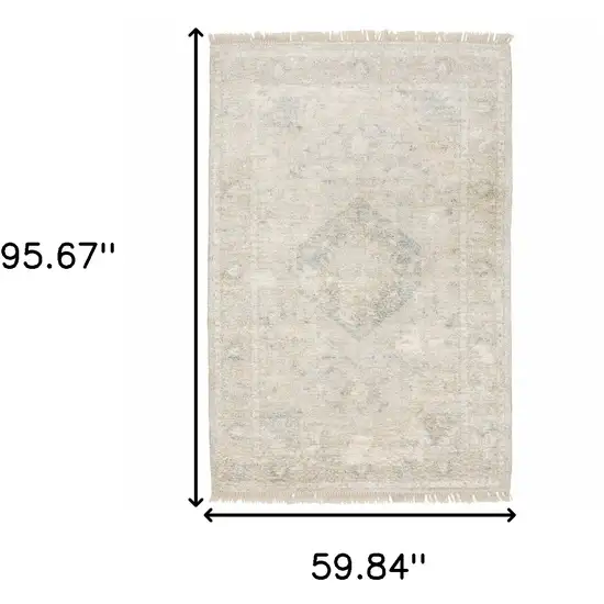 Beige And Grey Oriental Hand Loomed Stain Resistant Area Rug With Fringe Photo 10