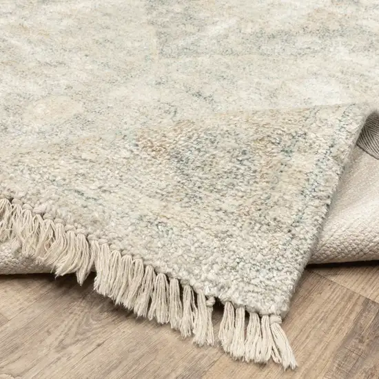 Beige And Grey Oriental Hand Loomed Stain Resistant Area Rug With Fringe Photo 6