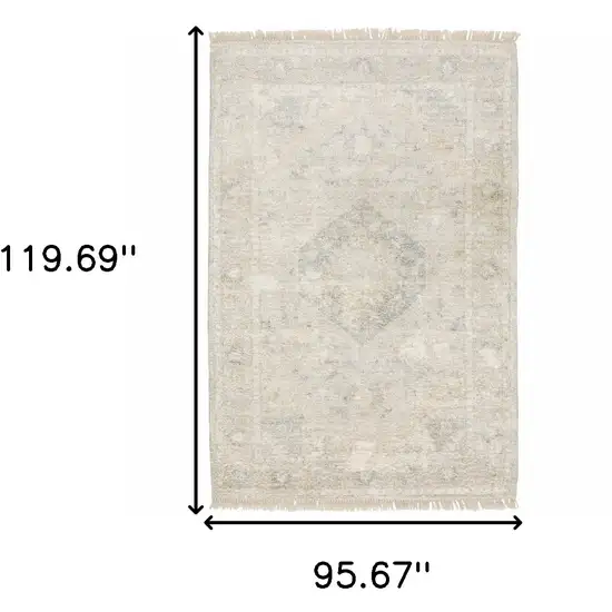 Beige And Grey Oriental Hand Loomed Stain Resistant Area Rug With Fringe Photo 10