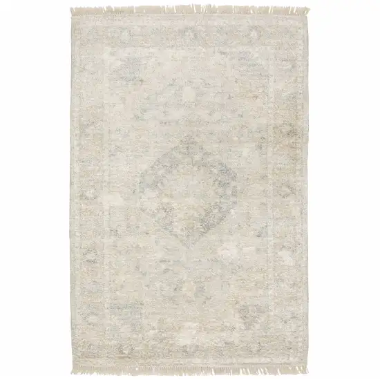 Beige And Grey Oriental Hand Loomed Stain Resistant Area Rug With Fringe Photo 1