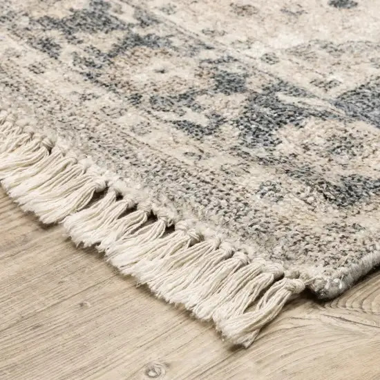 Beige And Grey Oriental Hand Loomed Stain Resistant Area Rug With Fringe Photo 8