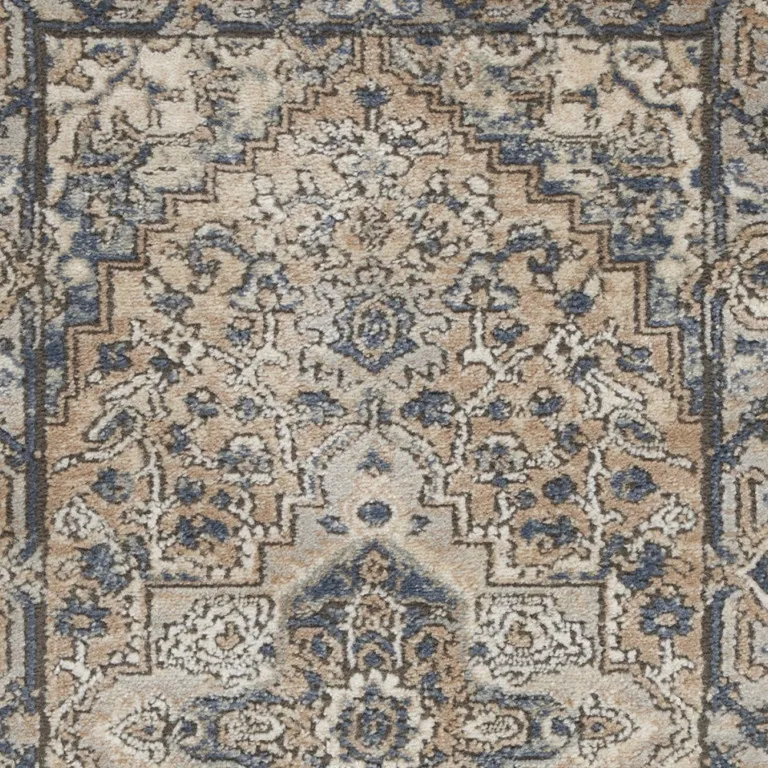 Beige And Grey Oriental Power Loom Non Skid Area Rug Photo 3