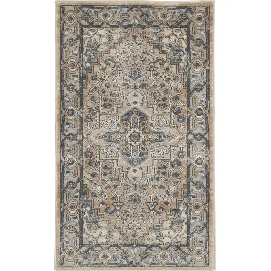 Beige And Grey Oriental Power Loom Non Skid Area Rug Photo 1