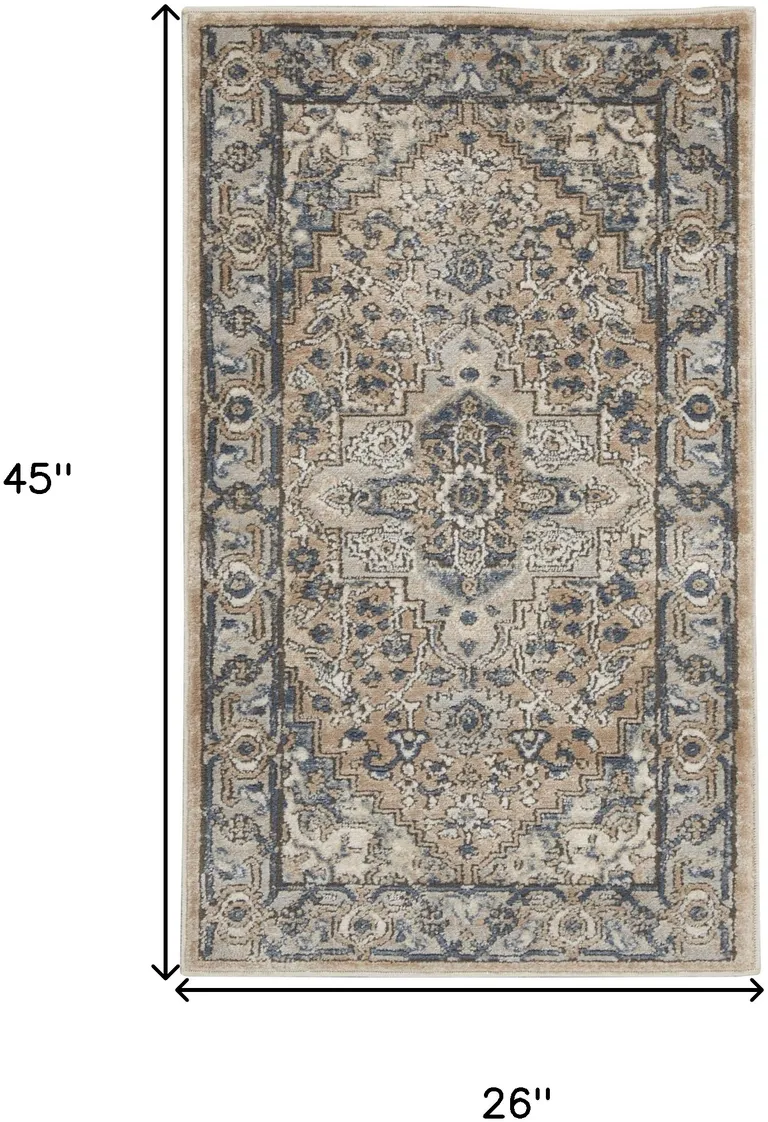 Beige And Grey Oriental Power Loom Non Skid Area Rug Photo 5