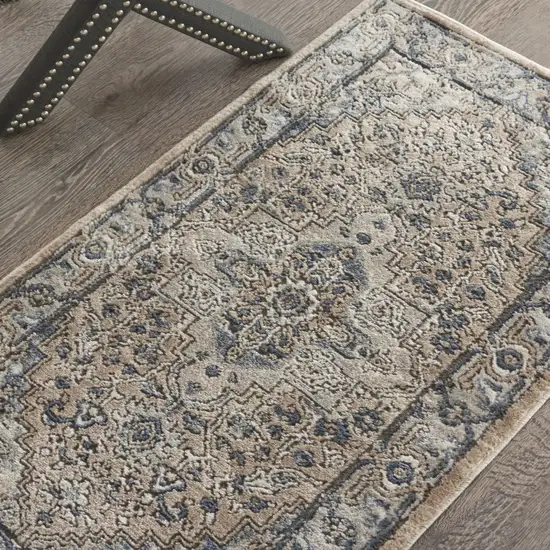 Beige And Grey Oriental Power Loom Non Skid Area Rug Photo 9