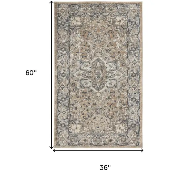 Beige And Grey Oriental Power Loom Non Skid Area Rug Photo 5