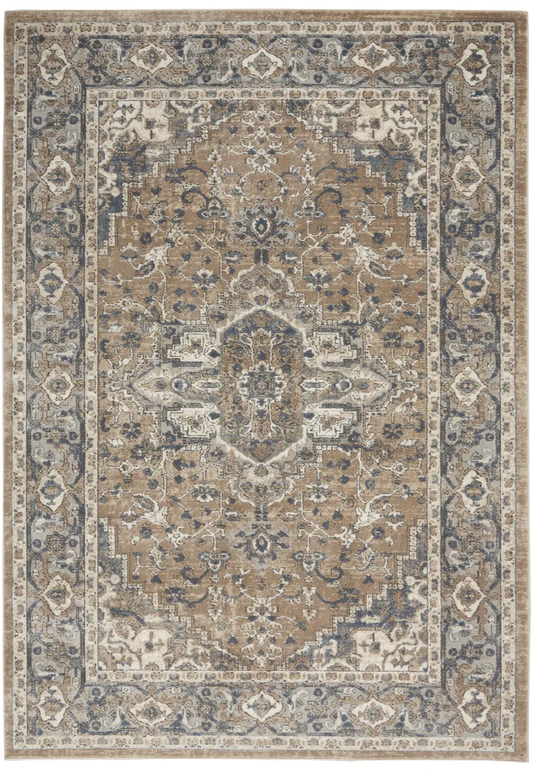 Beige And Grey Oriental Power Loom Non Skid Area Rug Photo 1