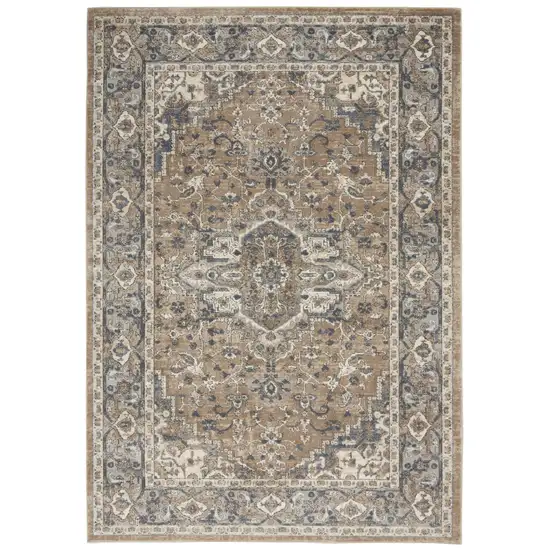 Beige And Grey Oriental Power Loom Non Skid Area Rug Photo 1