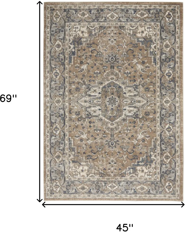 Beige And Grey Oriental Power Loom Non Skid Area Rug Photo 5