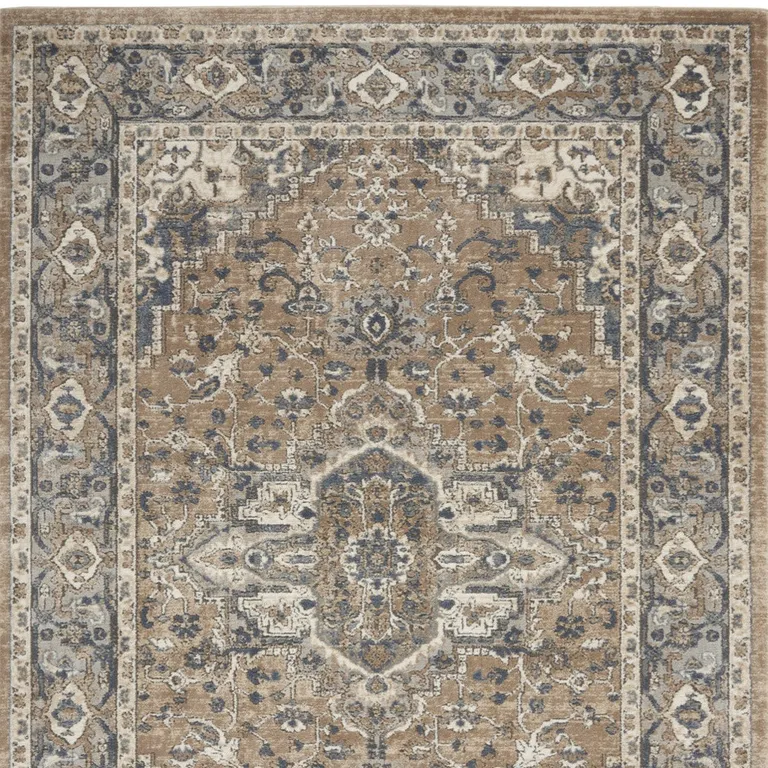 Beige And Grey Oriental Power Loom Non Skid Area Rug Photo 4