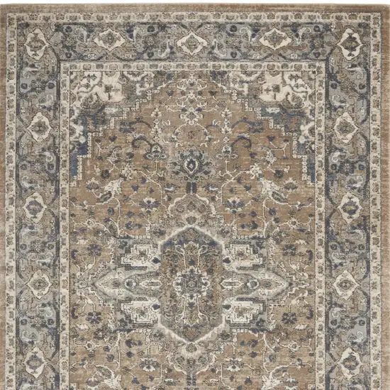 Beige And Grey Oriental Power Loom Non Skid Area Rug Photo 4