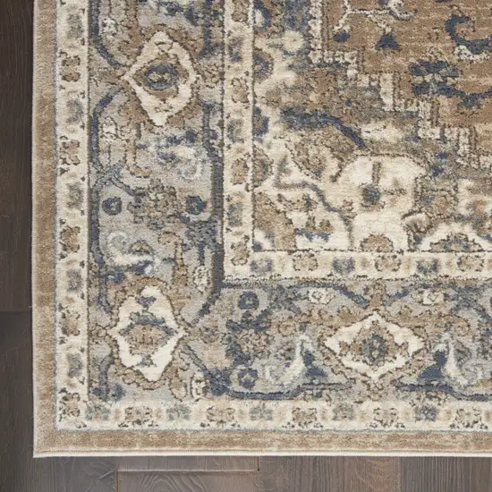 Beige And Grey Oriental Power Loom Non Skid Area Rug Photo 6