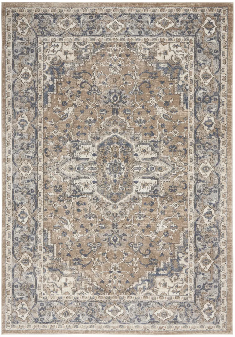 Beige And Grey Oriental Power Loom Non Skid Area Rug Photo 1