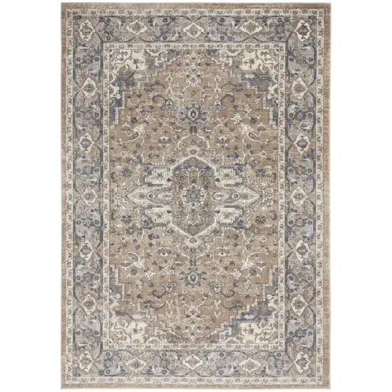 Beige And Grey Oriental Power Loom Non Skid Area Rug Photo 1