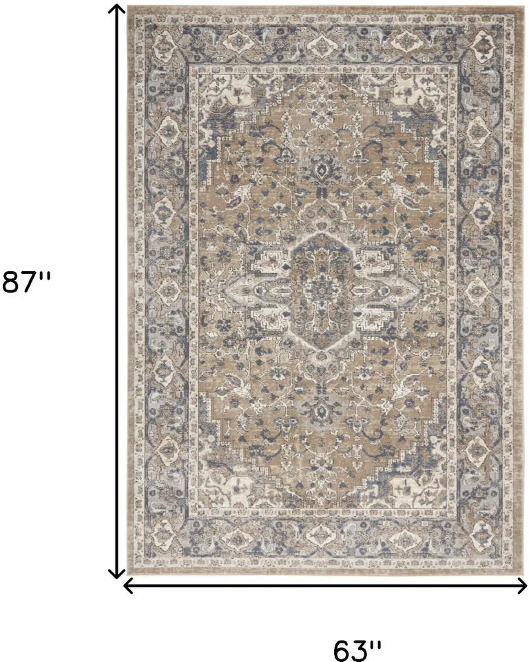 Beige And Grey Oriental Power Loom Non Skid Area Rug Photo 5