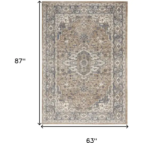 Beige And Grey Oriental Power Loom Non Skid Area Rug Photo 5